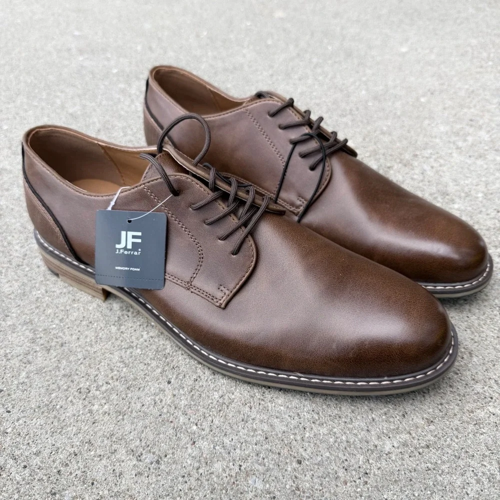 J. Ferrar Mens Cognac Brown Derby Dress Shoes Memory Foam 13M NEW